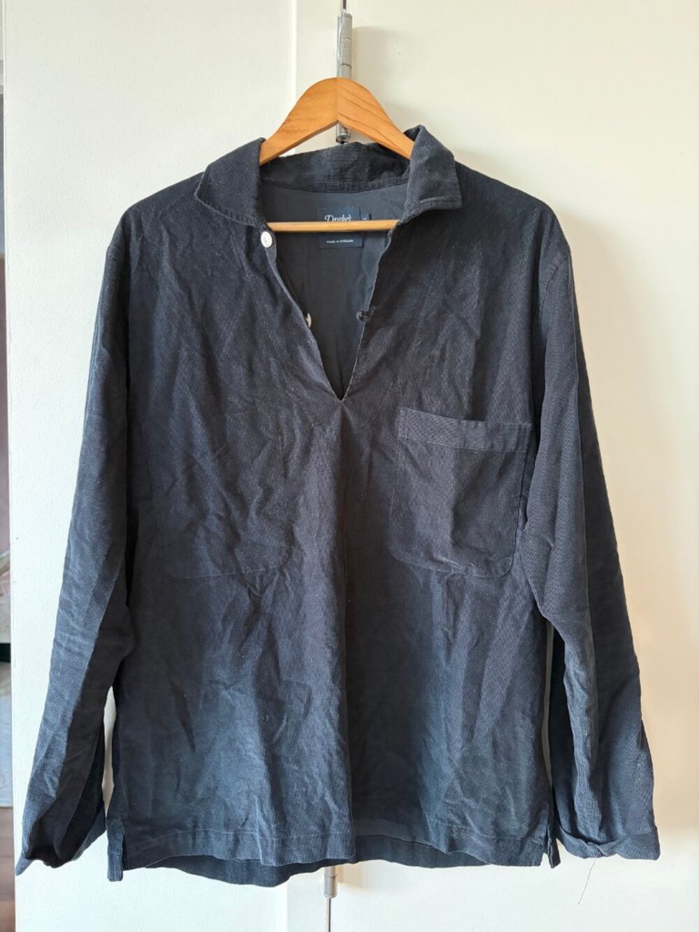 Drake's Navy Corduroy Popover Overshirt Size L
